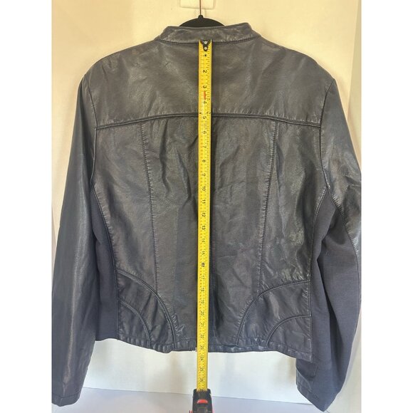 Kenneth Cole Reaction Navy Faux Leather Moto Jacket XL Stretch Designer - Picture 11 of 16